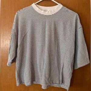 ASOS Design Cropped Striped Short Sleeve Top in White and Black